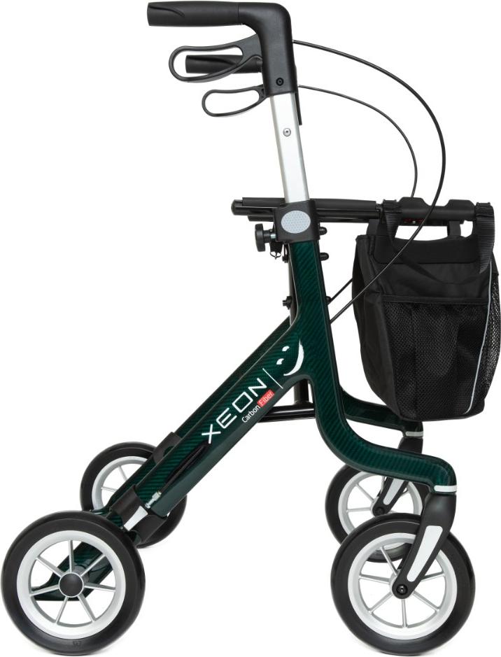 XEON CARBON Rollator Carbongrün PUR-Softbereifung, (M) Sitzhöhe 54cm, Griffhöhe 80-100cm, Ultra Leichtgewichts Rollator, bis 150kg