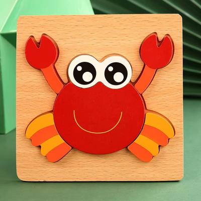 Inspired Finds 3D Wooden Animal Puzzle Early Learning Educational Toy For Toddlers & Kids crab