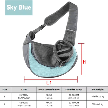 Inspire Picks Breathable Dog Sling Carrier Backpack For Puppies & Cats Travel Crossbody Pet Bag blue l