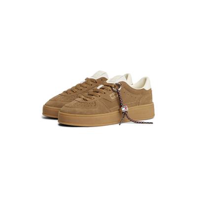 Plateausneaker TOMMY JEANS "THE GREENWICH EDGE MAX", Damen, Gr. 36, braun (hellbraun), Lederimitat, Veloursleder, Schuhe Plateausneaker, Freizeitschuh, Halbschuh, Schnürer mit Besatz an der Ferse