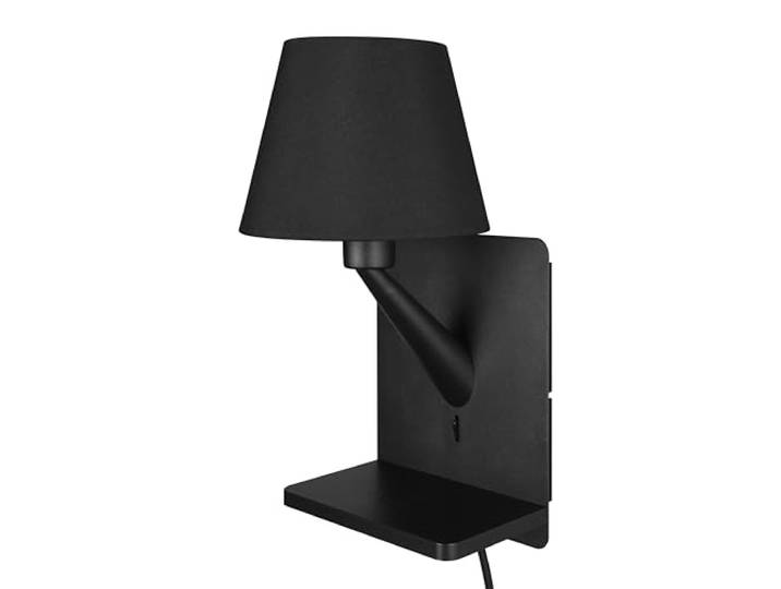 Trio Leuchten Wandleuchte Comfort 262670132, Metall Schwarz matt, Schirm Stoff Schwarz, induktives Ladefeld, USB Ladebuchse