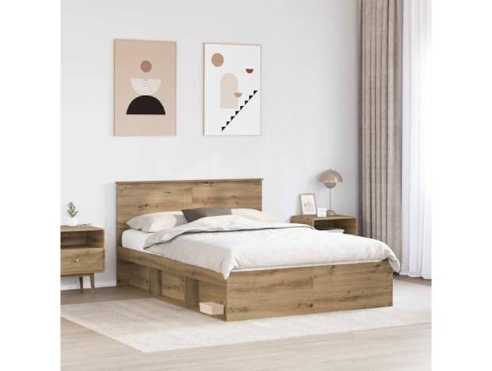 KTHLBRH Bett Eiche Handwerk 140 x 190 cm Technisches Holz, Kopfteil im Lieferumfang enthalten, Lattenrost mit festen Latten, Kapazität 200 kg