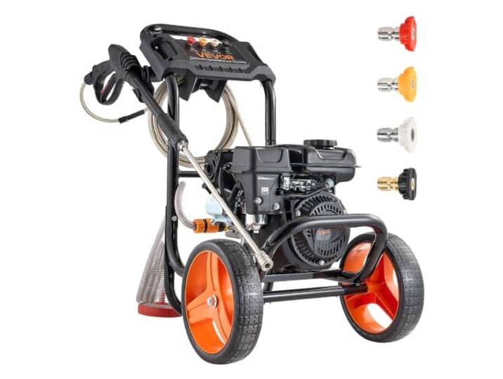 VEVOR Nettoyeur Haute Pression à Essence 200 bar Laveuse Haute Pression Essence Débit Max. 7 L/min pour Voitures\, Clôtures\, Allées\, Terrasses\, Meubles\, Pompe Aluminium\, avec Pistolet et Lance\, 4 Buses