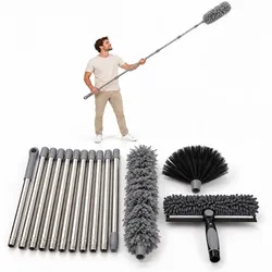 Relaxdays Staubwedel Teleskop Set 3 Aufsätze Grau,Schwarz,Silber