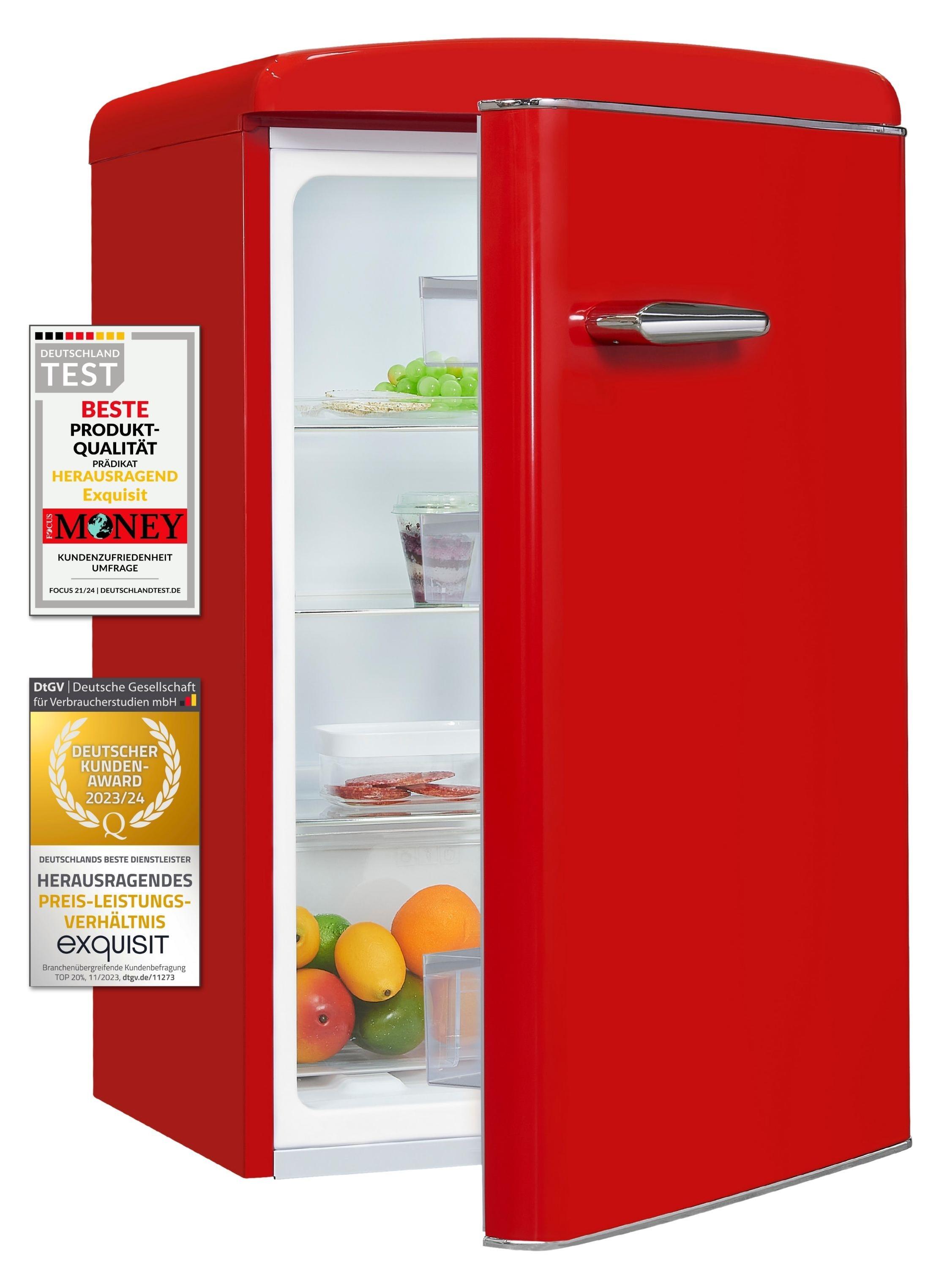 Exquisit Retro Vollraumkühlschrank RKS120-V-H-160E rot | Nutzinhalt: 122 L | Ohne Gefrierfach