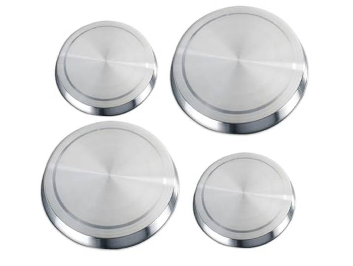 WENKO Plaques de cuisson inox 4 pièces Couvre-plaques de cuisson en acier inoxydable Protection cuisinière inox pour un usage polyvalent DIM (Ø) 16 et 20 cm Argenté mat