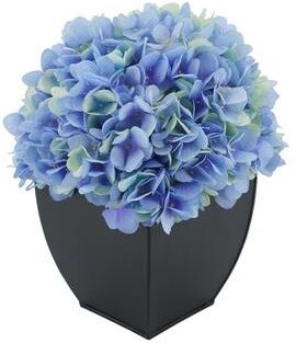 House of Silk Flowers Faux Hydrangea in Black Tapered Zinc Cube
