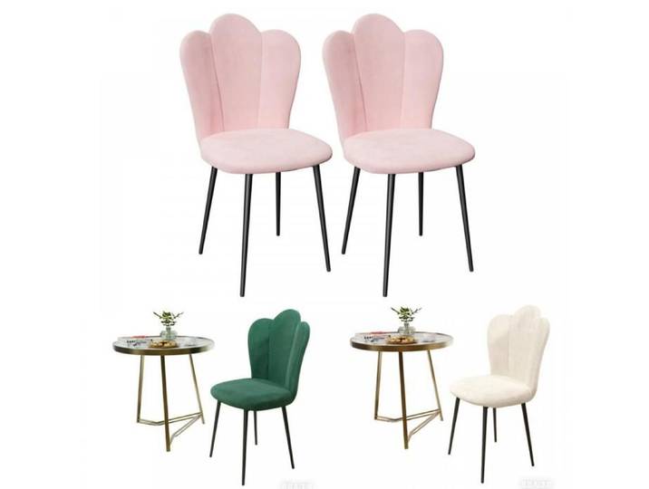 Lot de 2 chaises salle à manger en velours Chaise cuisine moderne Pieds en métal Chaise de salon/coiffeuse Rose XJING