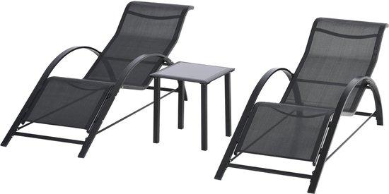 Famanu Liegestuhl Set mit Beistelltisch - Wetterfest - Ergonomisches Design - Schwarz