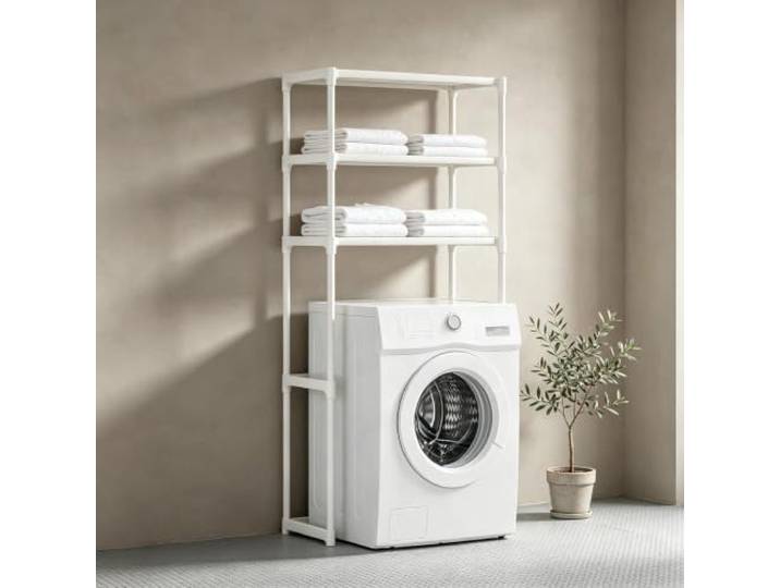 kumamart 3 Etagen Waschmaschinenregal, Überbau Regal für Waschmaschine Bad 3-etagiges Waschmaschinenregal aus 16mm rostfreien Rohren mit 30cm Tiefe und 154cm Höhe.(White)