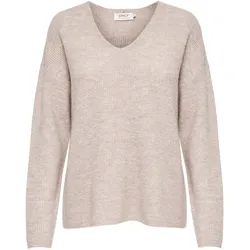ONLY Damen Strickpullover - ONLCAMILLA V-NECK PULLOVER, V-Ausschnitt, einfarbig Hellbeige / S