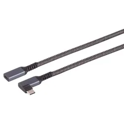 USB-C Verlängerungskabel, Gen 3.2, Textil, 10Gbps, 4K 60Hz, PD 100W - Länge: 0,5m - Ausrichtung: 90° Winkel