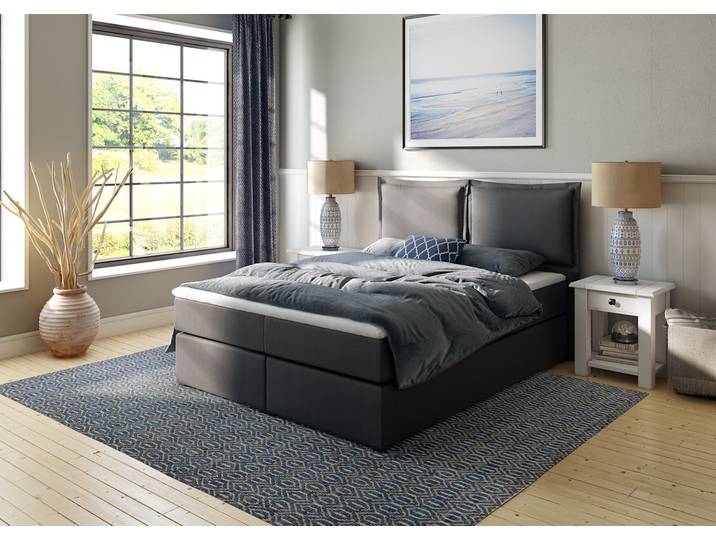 Boxspringbett, 167x215 cm, Kaltschaum, Anthrazit, 5-fach Verstellbares Kopfteil, Klassisch, Home-affaire