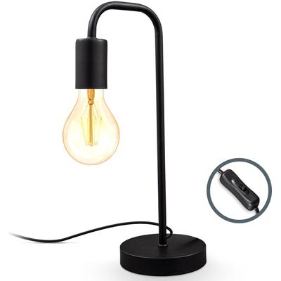 B.K.LICHT Tischleuchte "BK_TL1381 Retro Tischlampe, Gebogen, Matt-Schwarz, E27", schwarz, 1, Ø 13cm H: 38cm, 1 Stk., Leuchten, Kabel mit Schalter, Metall, Runde Leselampe, Tischleuchte