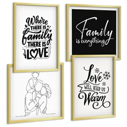 BILDER SET 4er Set - 50x50 cm & 40x60 cm Goldrahmen - Familie, Liebe, Wärme, Zuhause