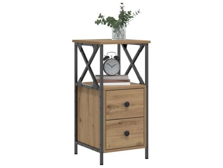 HEFZGDB Nachttisch Artisan-Eiche 34x35,5x70 cm Holzwerkstoff mit 2 Schubladen und Metallbeinen, Stauraum für Bücher und Fernbedienungen, stabile Tischplatte, langlebiges TV-Möbel