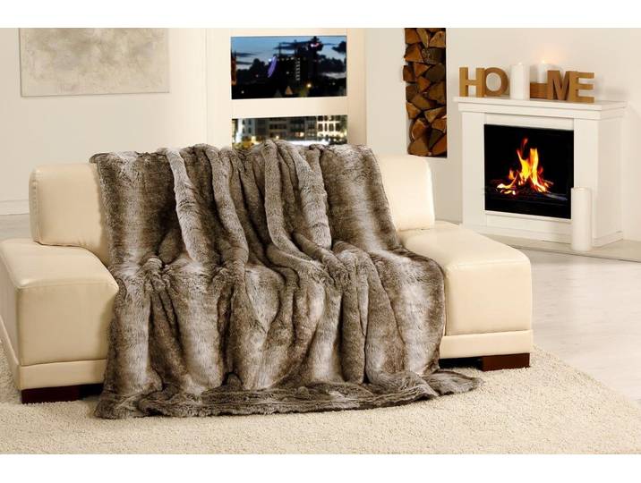 Wohndecke GÖZZE Kodiakbär Felloptik , grau (grau, braun), B:150cm L:200cm, Kunstfaser, Wohndecken, Wohndecke, zum Einkuscheln, Kuscheldecke