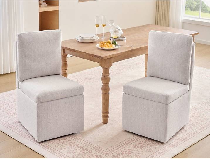 DEKKETO Esszimmerstuhl mit Stauraum sowie abnehmbarem Kissen, 360° drehbar, Beigegrau (2 St), Fluffy, High Back, Rolling, Space Saving, Upholstered