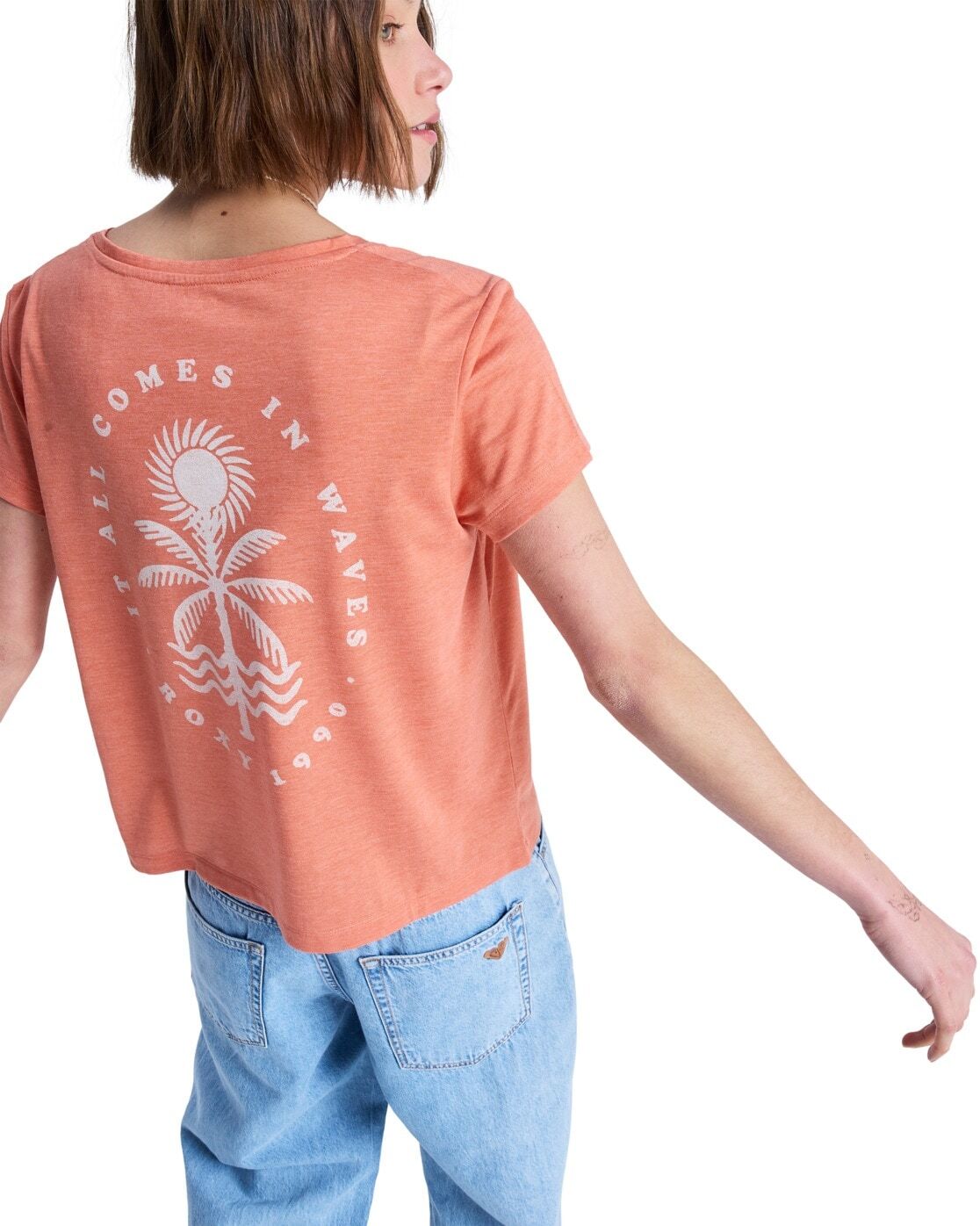 T-Shirt ROXY "Laguna Green", Damen, Gr. L, orange (apricot brandy), Obermaterial: 65% Polyester, 35% Viskose., Shirts T-Shirt apricot brandy L