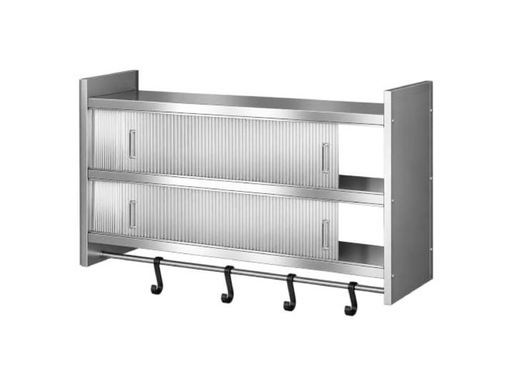 FQMYLTYN Küchen Wandschrank mit Acryl Schiebetüren und Aufhängeschiene Küchenschrank aus Edelstahl, Geräumiges Vorratsregal für Gewürze und Küchenutensilien(120x25x71cm/47x10x28in)