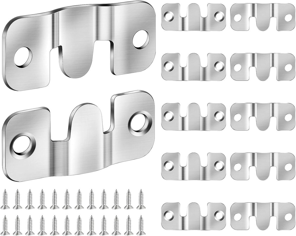 Set van 12 roestvrijstalen fotohaakjes van 44 x 19 mm voor het ophangen van fotolijsten