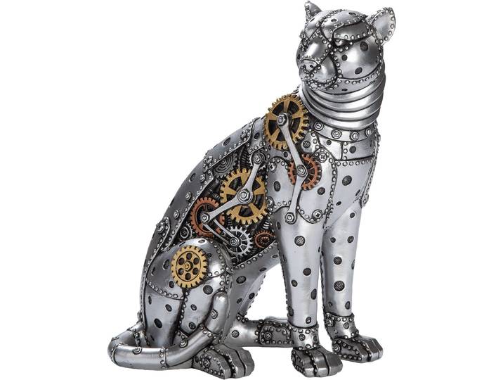 Skulptur GILDE Figur Leopard Steampunk Leopard , silber (silberfarben), B:19cm H:25cm T:13cm, Kunstharz, Dekofiguren, Skulptur