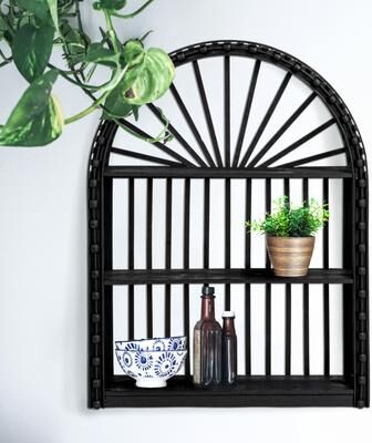 Storied Home Arched Bamboo and Wood Wall Shelf