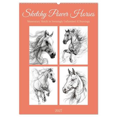 Sketchy Power Horses (Wall Calendar 2027 DIN A2 portrait), CALVENDO 12 Month Wall Calendar