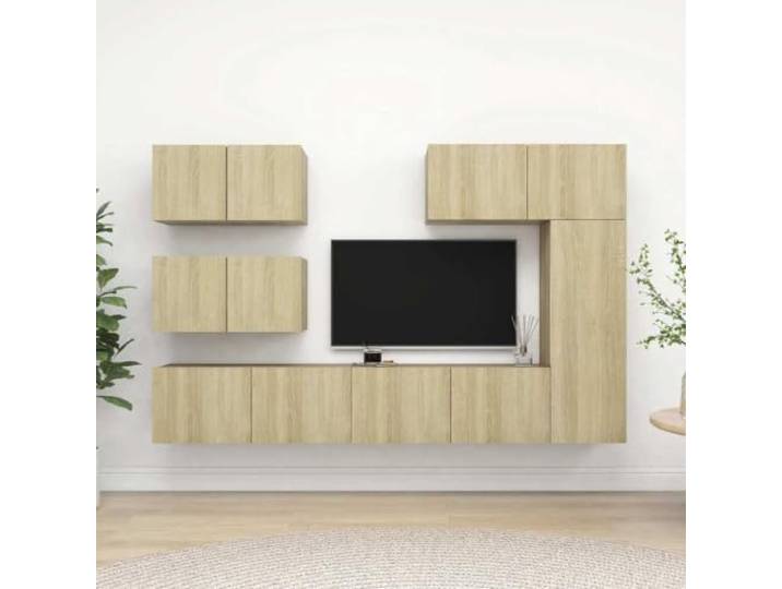 HEFZGDB 6-TLG. TV-Schrank-Set Sonoma-Eiche Holzwerkstoff Moderner Wandschrank mit großem Stauraum für Wohnzimmer Aufbewahrung