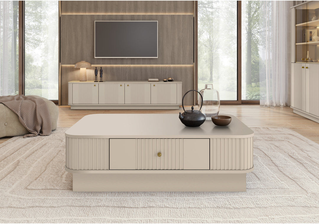 Bogart. Vesper Coffee Table with Storage Beige/Gold 32cm H X 103cm W X 60cm D