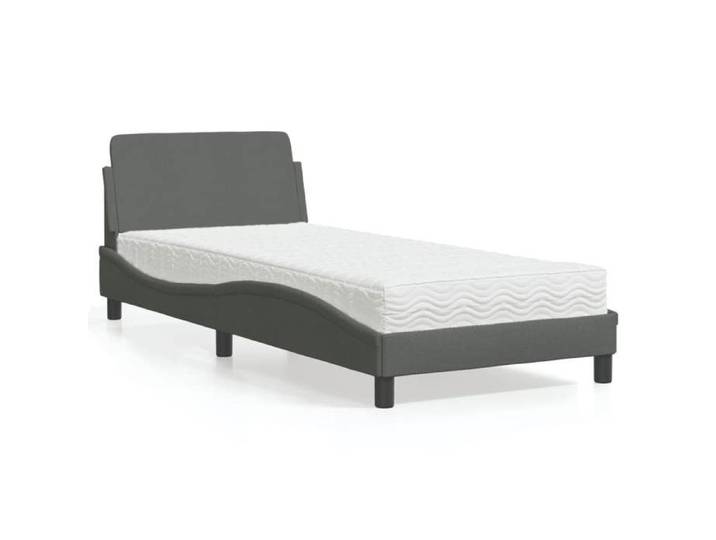 CLARENCE® Lit 1 PLACE/ Structure de lit - avec matelas - gris foncé 90x200 cm - tissu LV11170
