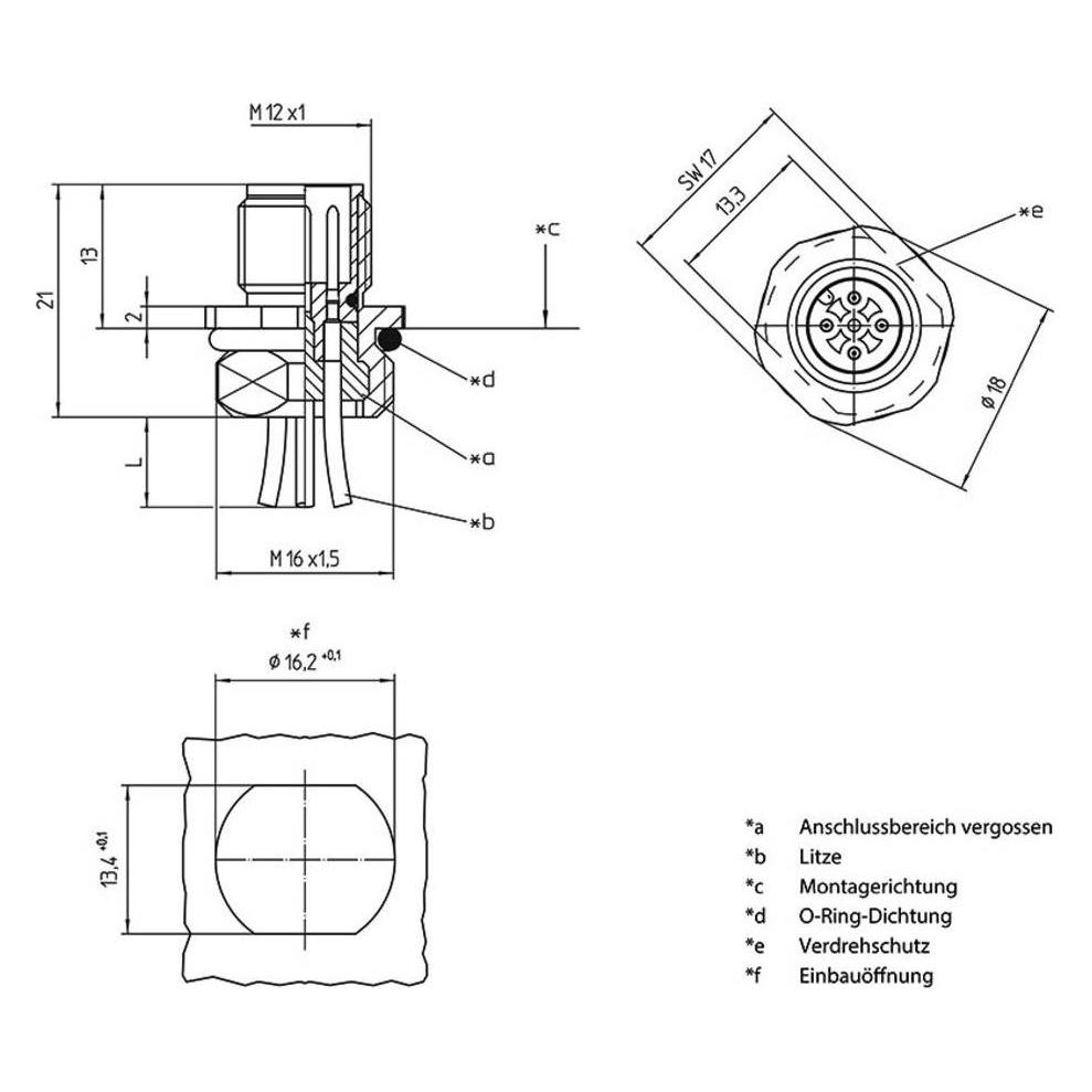 Lutronic 1239 Sensor-/Aktor-Einbausteckverbinder M12 Stecker, Einbau 0.50 m Polz (1239)