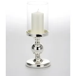 Romantik Windlicht versilbert und anlaufgeschützt mit Klarglas (H 27 x D 11,5 cm)