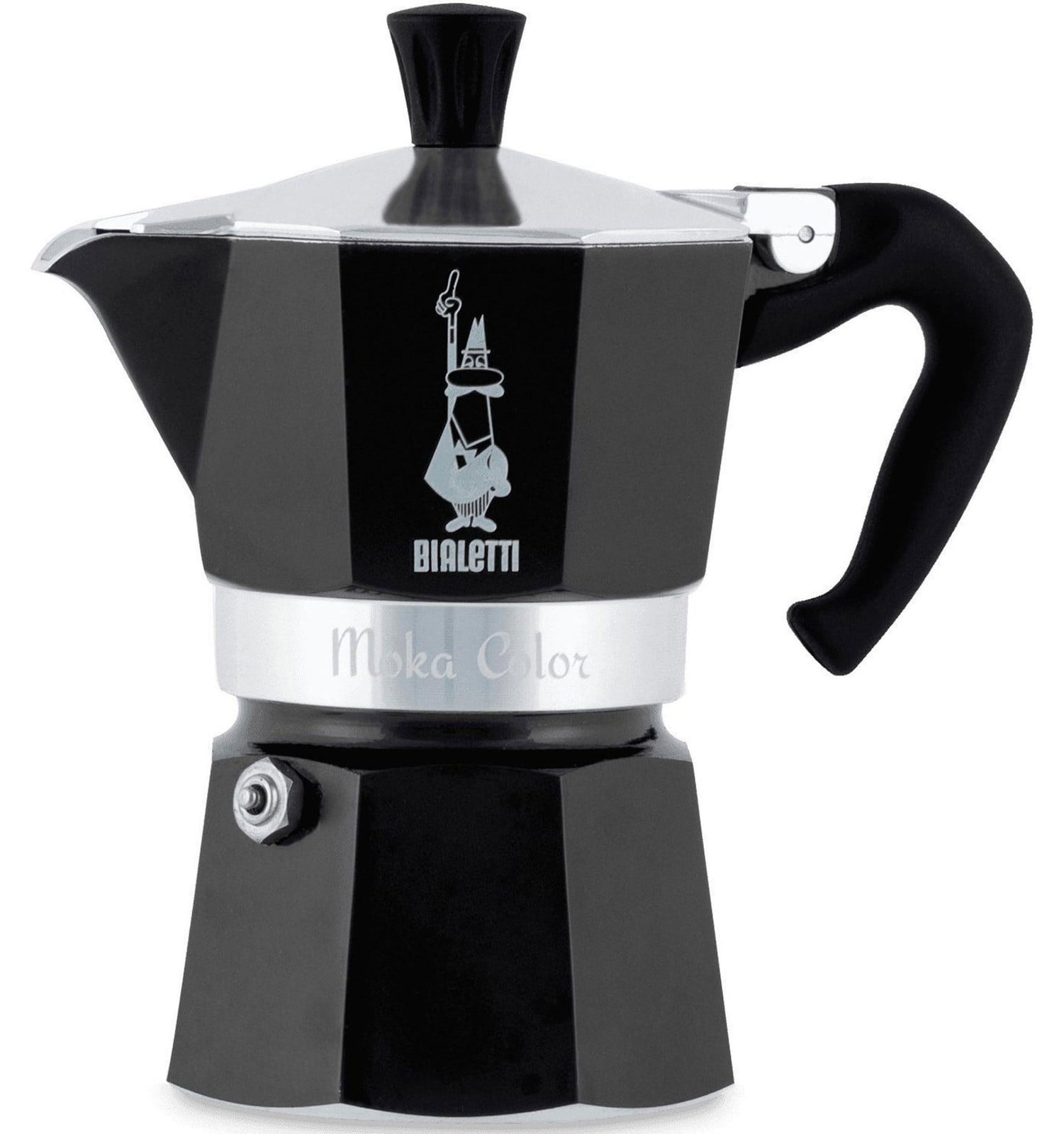 Bialetti Moka Color Espressopot voor op het fornuis, 3 koppen (130 ml), zwart aluminium