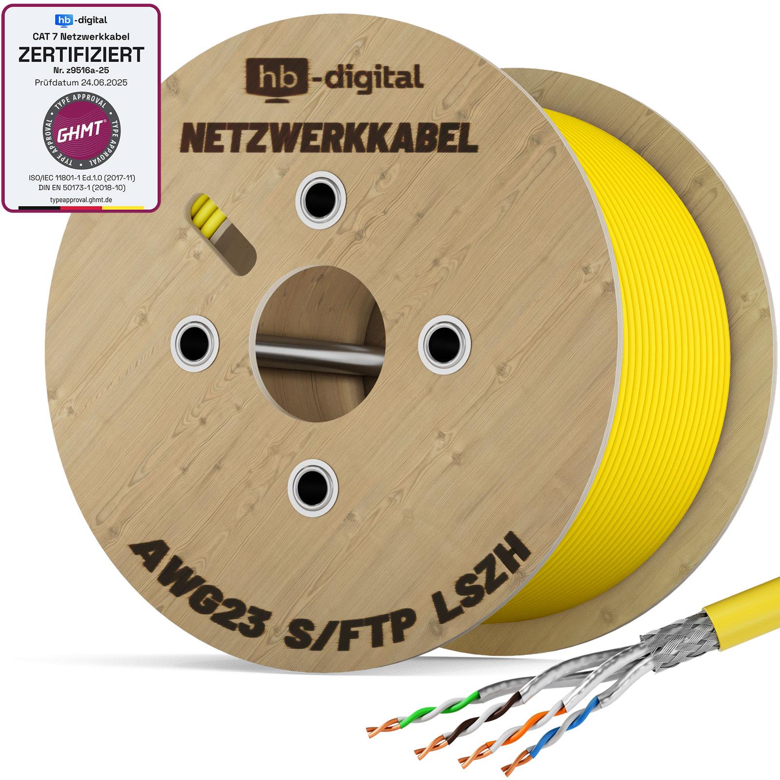 hb-digital CAT 7 Netzwerkkabel 1000m max. 1000 MHz S/FTP AWG23 LSZH gelb