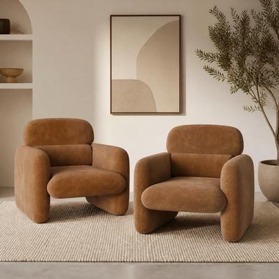 Garvee Set of 2 Brown Chenille Accent Chairs Wood Frame 30.7 In Wide
