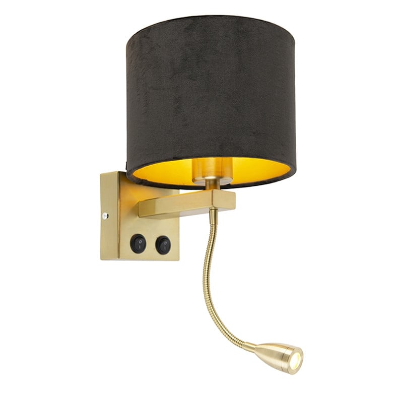 Qazqa Brescia Moderne Wandlamp Messing en Zwart Textiel - Verstelbaar