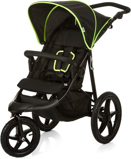 Dreirädriger Kinderwagen - Jogger-Buggy - Ideal für Spaziergänge im Freien - Große Luftreifen - Bis zu 25 kg - Schwarz, Neon-Gelb