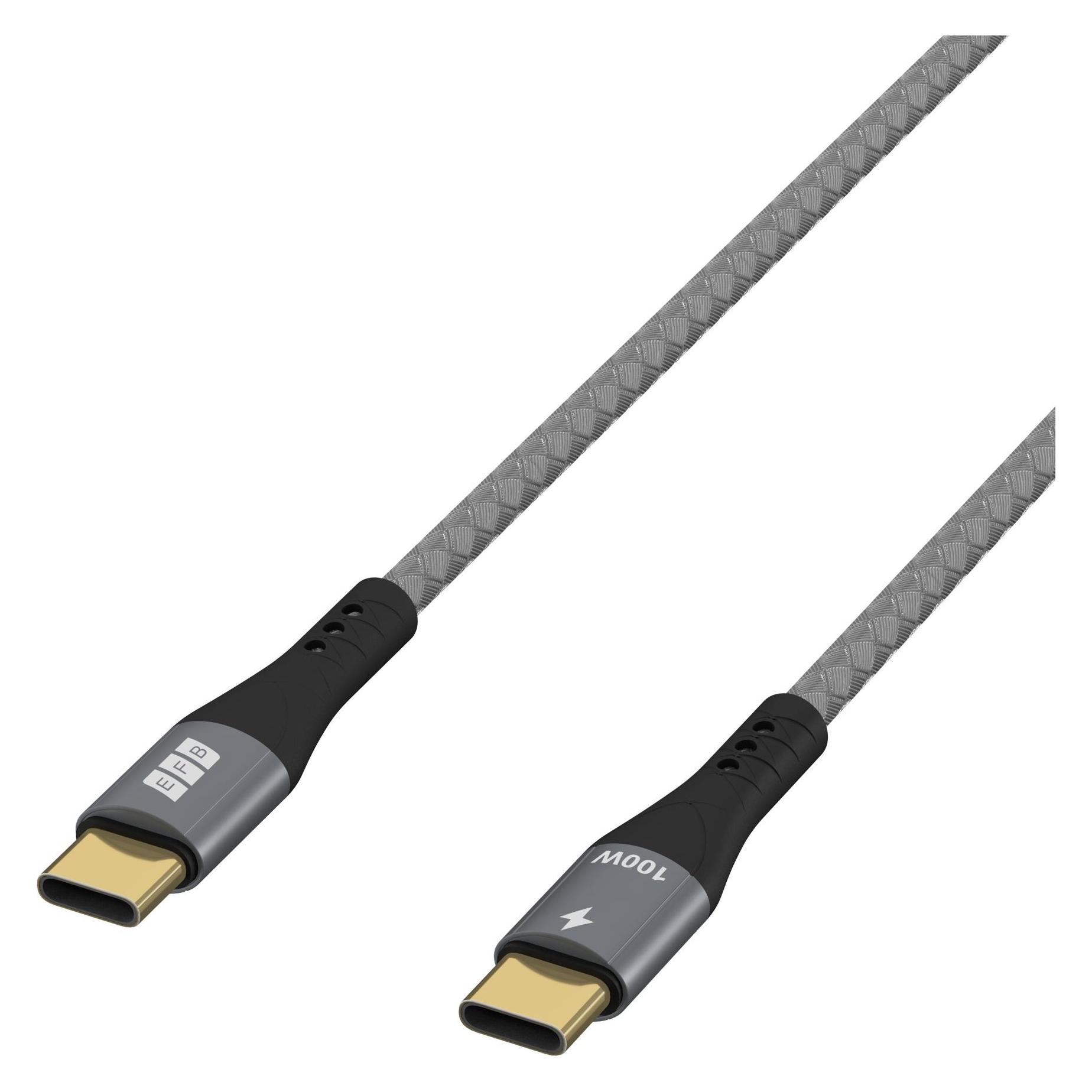EFB Elektronik EFB USB-C cable 100W PD 3.0 5A E-Marker Chip 2m gray gold contacts textile jacket (2 m, USB 2.0, 100 W) (USB-CC-00003)