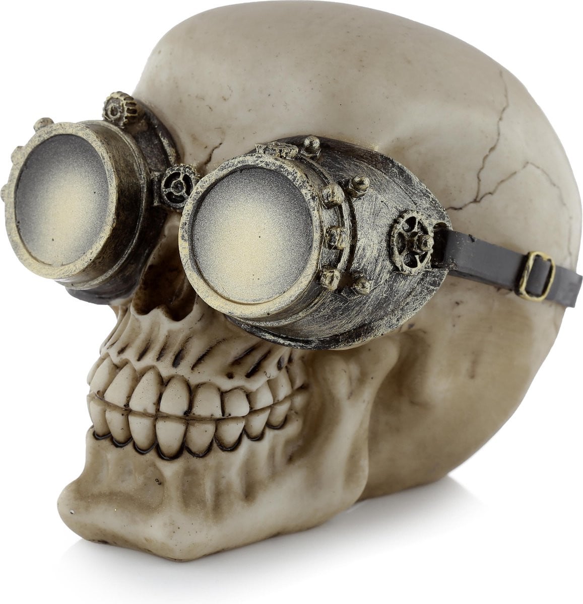 Steampunk Schedel met Groen Koperen Mechanische Bril en Radarwerk voor Decoratie