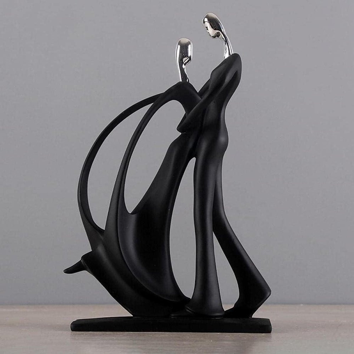 Liefdesbeeldje Paar - Zwart Koppelfiguur van Hars - 18 x 28 cm