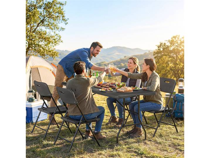 Outsunny Table Camping Pliante avec 4 Chaises Noir