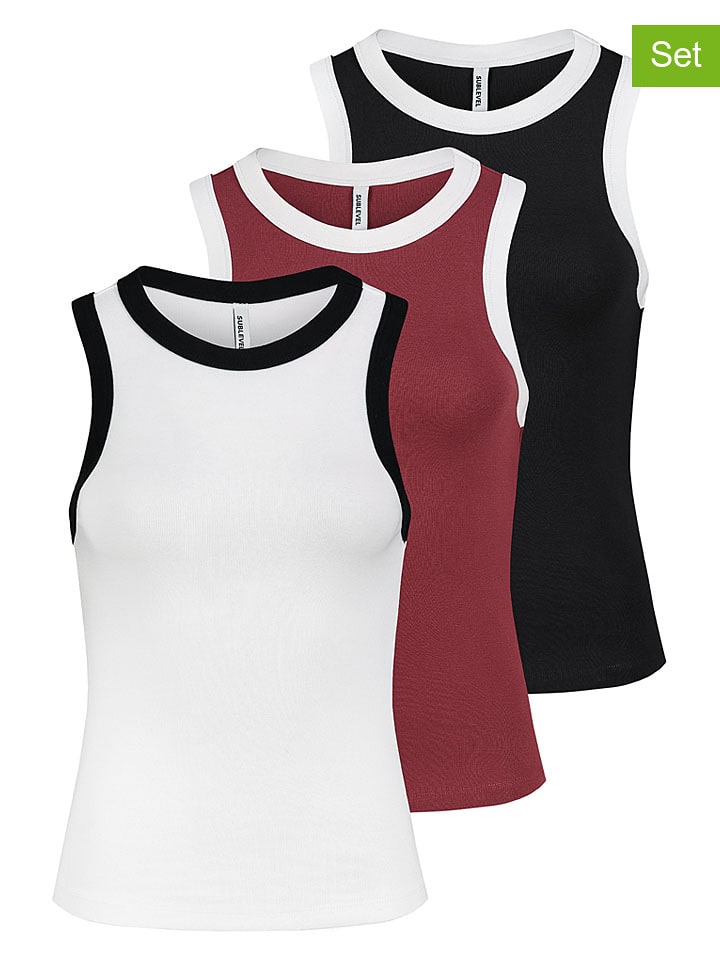 Sublevel 3er-Set: Tops in Rot/ Schwarz/ Weiß - XL