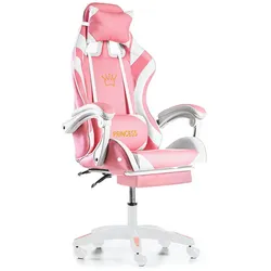 Gamingstuhl mit Fußstütze, rosa, verstellbar + Massagekissen