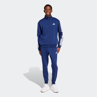 Trainingsanzug ADIDAS SPORTSWEAR "3-STREIFEN FLEECE", Herren, Gr. XXL, blau (dunkelblau), Obermaterial: 70% Baumwolle, 30% Polyester, Sportanzüge Trainingsanzug, zweiteiliges Set, für Sportmode und Streetwear