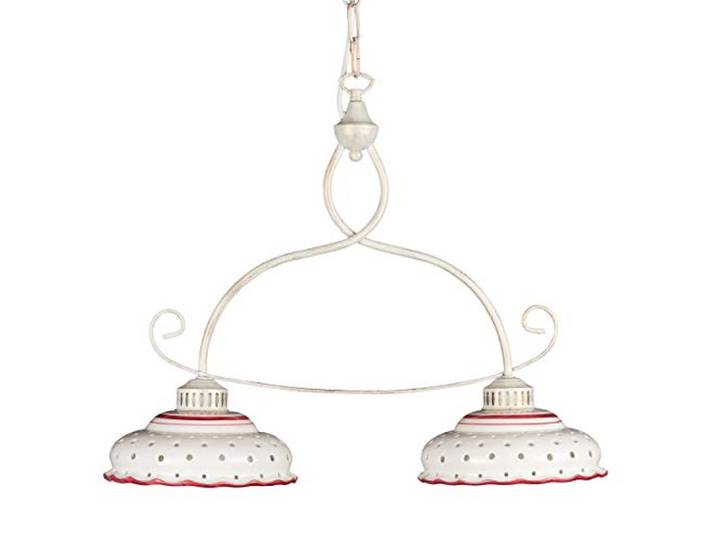 Pendellampe Keramik shabby weiß rot handbemalte Esstischlampe Hängelampe Helios Leuchten 207144 Keramiklampe antik-weiß lackiert, Pendelleuchte für Küchentisch bemalt, Deckenlampe Esszimmer 2xE27
