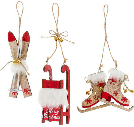 Holz-Hänger "Ski, Schlitten, Schlittschuh", rot, 8–14 cm, 3 Stück