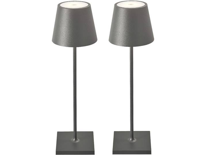 Akku Tischlampe 2er-Pack - Farbe: anthrazit - LED - Lichtfarbe: Warmweiss - Material: Aluminium- LED Energiesparlampe