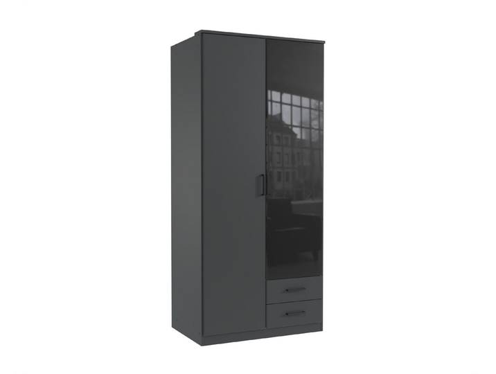 freiraum Drehtürenschrank Soest in GRAPHIT + GLAS SCHWARZ - 90x199x58cm (BxHxT)