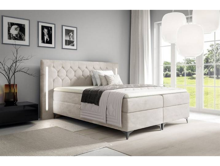 Fun Möbel Boxbett Schlafzimmerbett ELODIE Stoff Monolith oder Fresh (inkl. Kaltschaumtopper, inkl. Bettkästen), Ambiente-Beleuchtung LED (Weiß) inkl. Fernbedienung